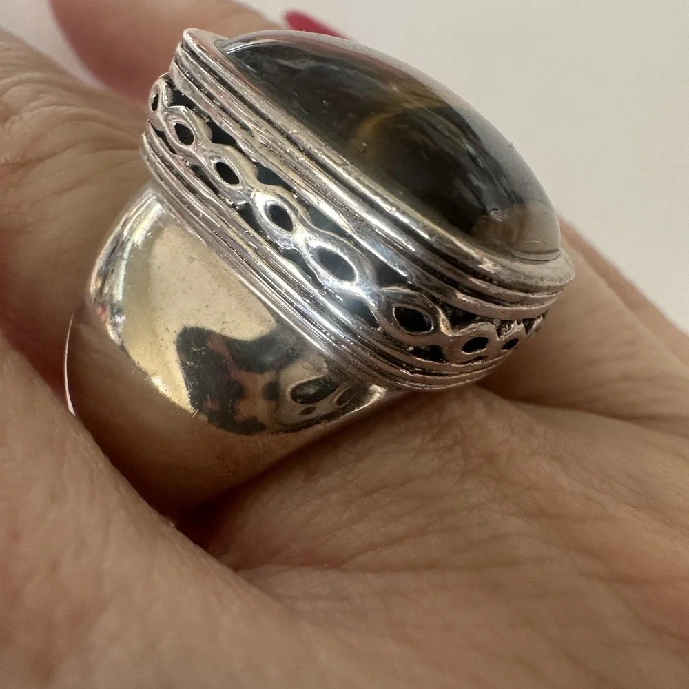 Vintage Barse 925 Sterling Silver Tiger Eye Statement CocktailRing Chunk Sz 8.75